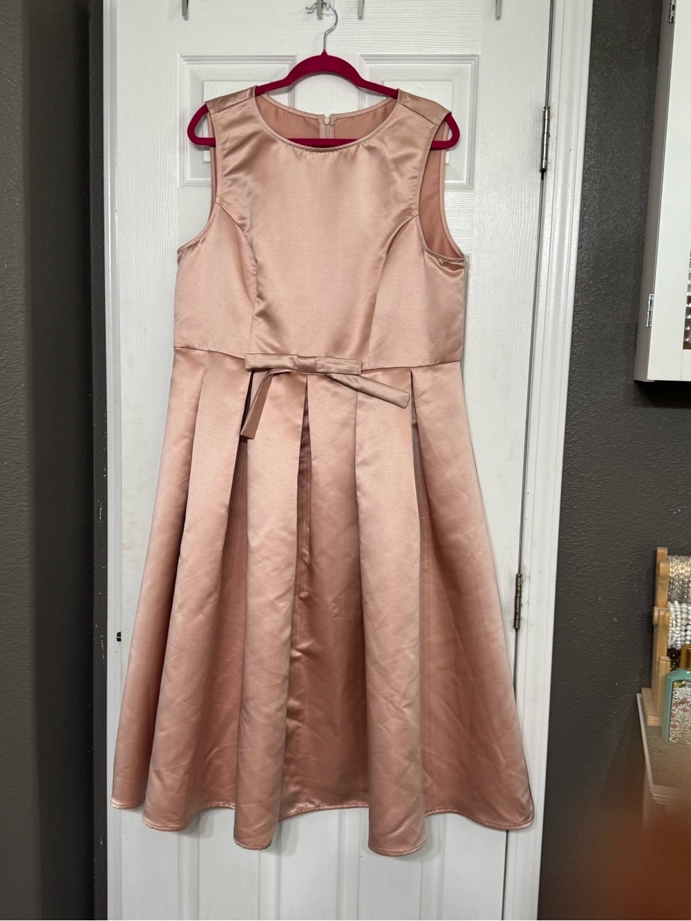 Cider  Dusty Light Pink Fit-and-Flare Dress with Waist Bow 1X